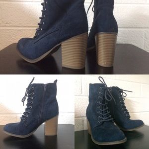 Navy Blue Suede Booties