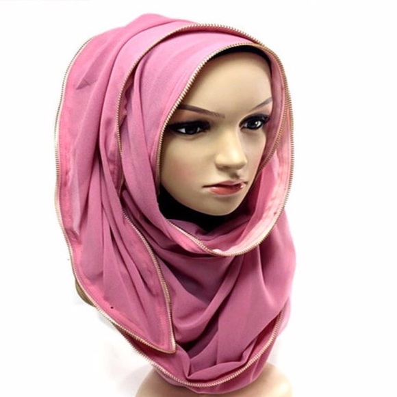 Zipper edge hijab scarf color pink - Picture 1 of 5