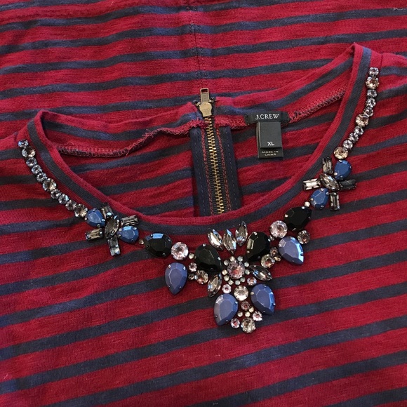 J Crew Striped holiday Jeweled top XL worn once