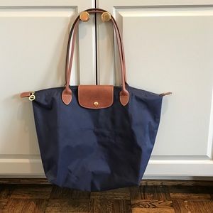 Longchamp Le Pliage large navy tote