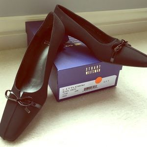 Stuart Weitzman Littlebow Black Crepe Kitten Heels