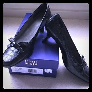 Stuart Weitzman Black Indian Croc Heels