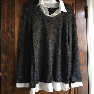 Grey Sweater with Button Down Underlay