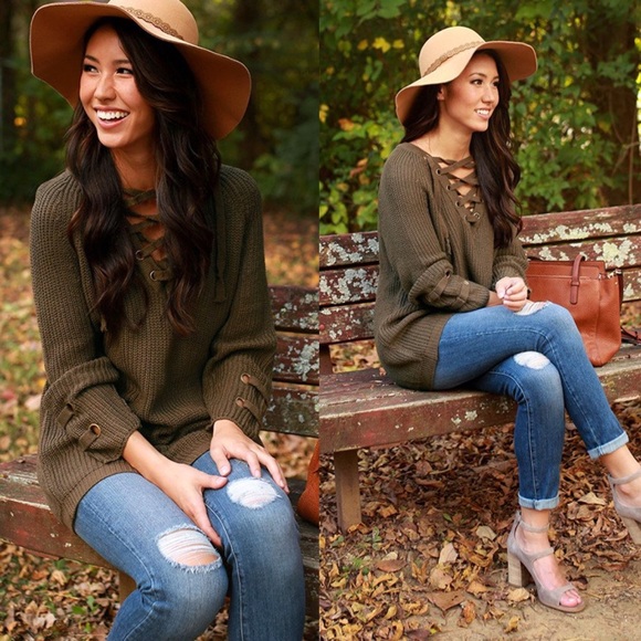 Sweaters - ONLY 1 LEFT! Sage lace up sweater