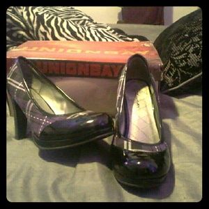 Purple plaid high heels