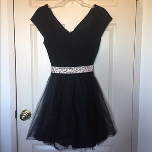 Black tulle dress with jeweled belt