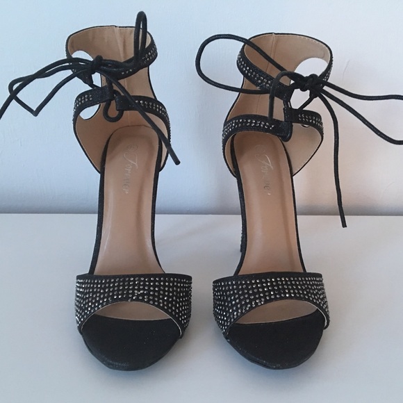 Sold❣️Black Rhinestone Tie Up Ankle Stiletto - Picture 4 of 4