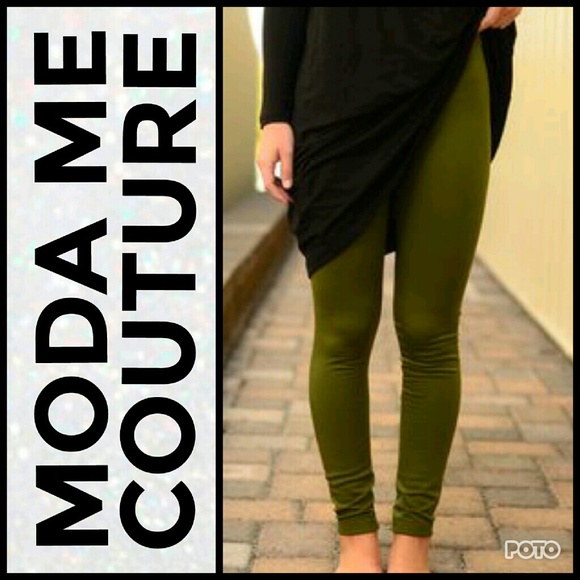 Pants - OLIVE GREEN FLEECED LINED LEGGINGS
