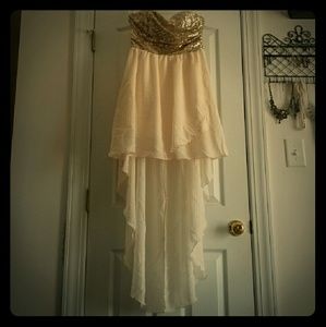 Gold sequined hi-lo dress