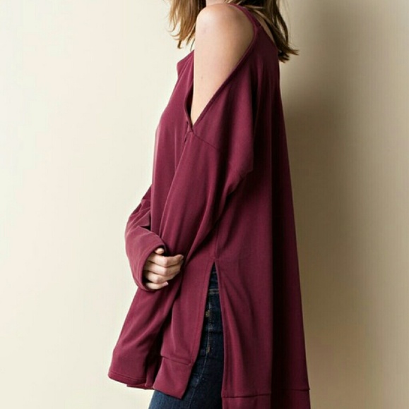 Perfectly Plum Cold Shoulder Top