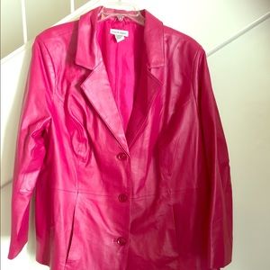 Chic pink plus size genuine leather jacket