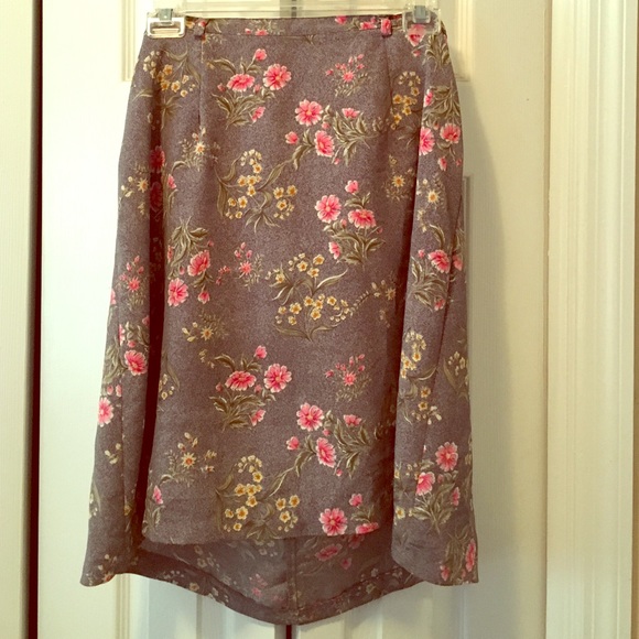 Grey Floral Knee Length Skirt
