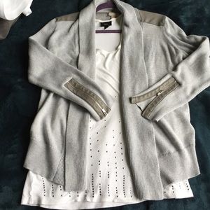 Banana Republic grey sweater with leather accents