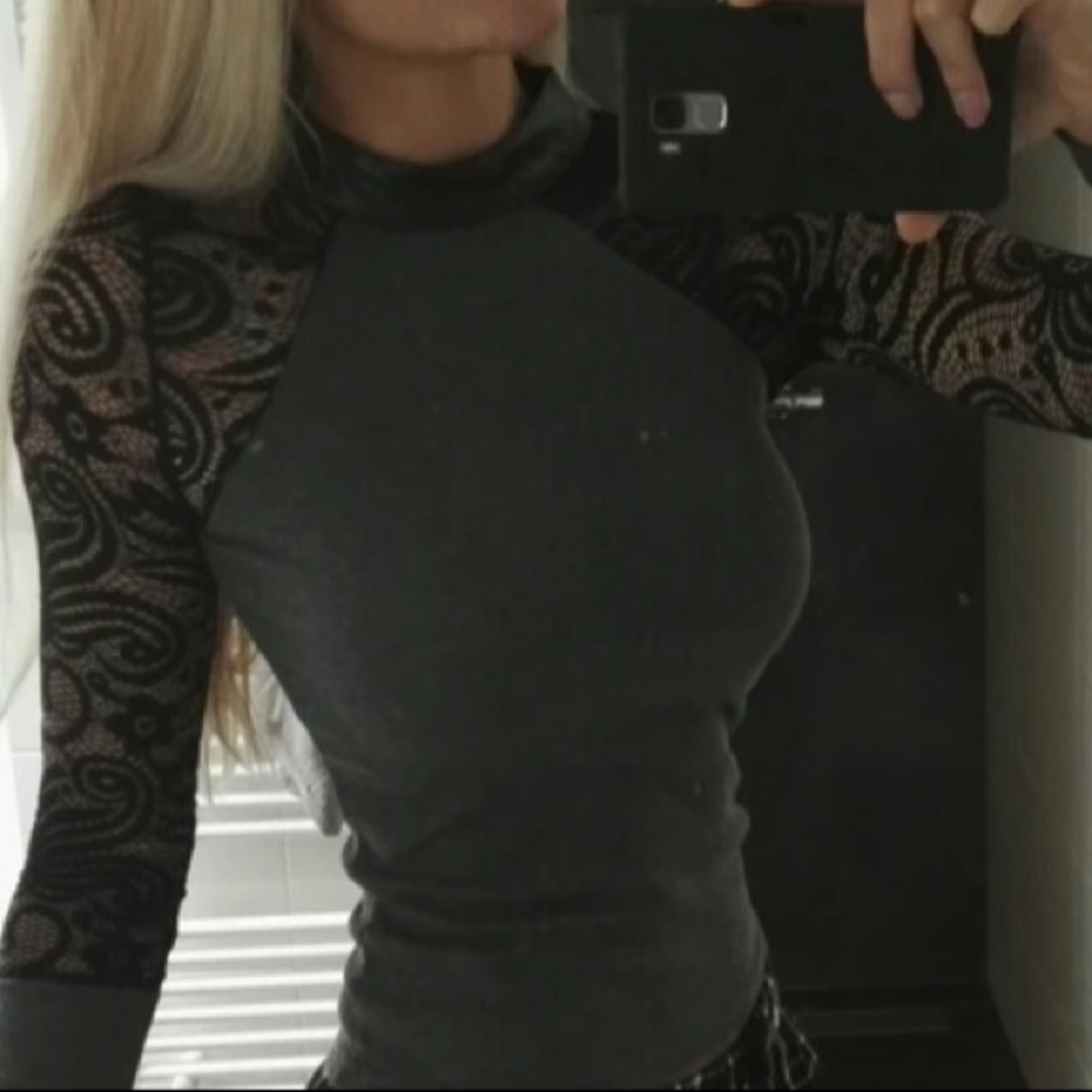 RESTOCKED! Lace & Jersey Faux Leather Top - Picture 4 of 6