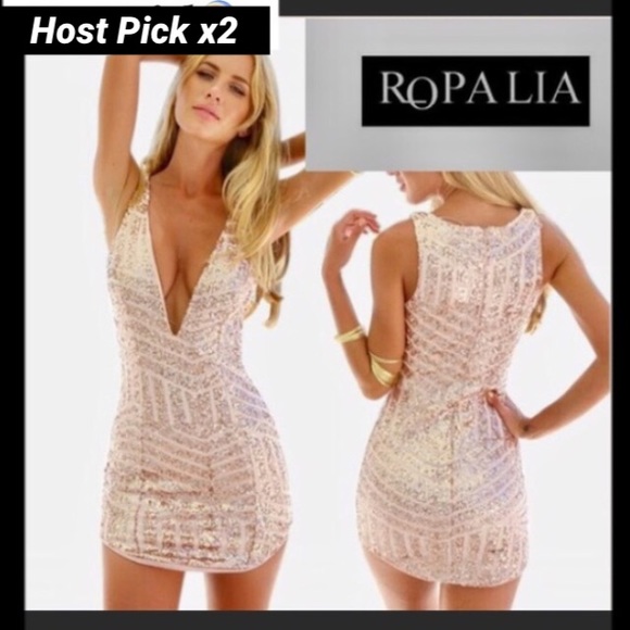 ROPALLA Sexy Gold Sequin Cocktail Dress - Picture 4 of 6