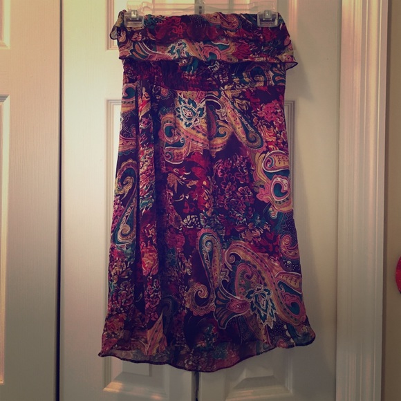 Maroon Paisley Strapless Dress