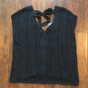 Black V-Neck Ribbon Tie Sweater