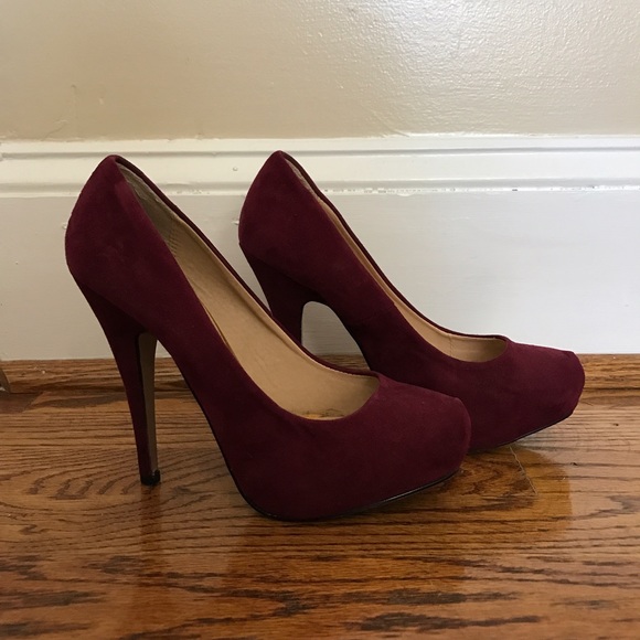 Bordeaux suede platform pumps