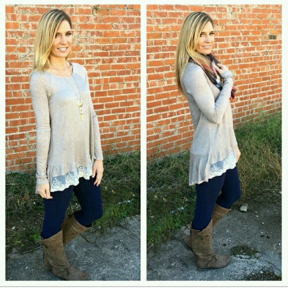 💙LAST ONE💙 Taupe lace trim tunic!! - Picture 2 of 4