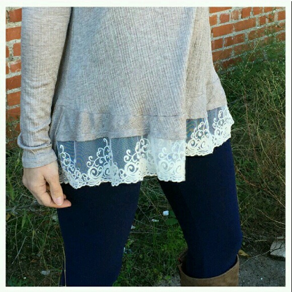 💙LAST ONE💙 Taupe lace trim tunic!! - Picture 3 of 4