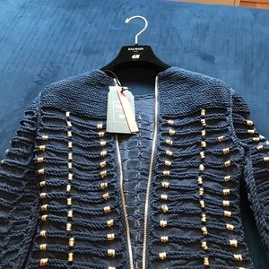 H&M Balmain Navy Ribbed Top