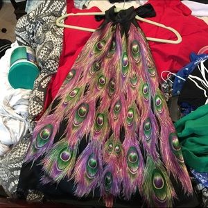 Silk, high-neck halter -unique peacock print