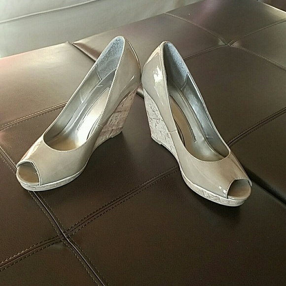 Tan peep toe wedges