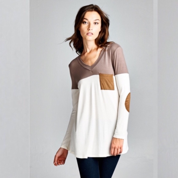 🎉SALE🎉 Mocha Suede Detail Top - Picture 2 of 4