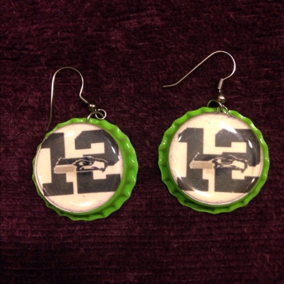 Seahawks bottle cap earrings