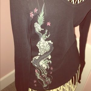 Bejeweled black long sleeve dragon shirt