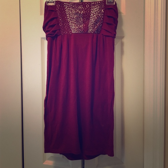 Burgundy strapless dress