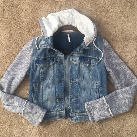 FREE PEOPLE Knit hooded denim jacket