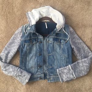 FREE PEOPLE Knit hooded denim jacket