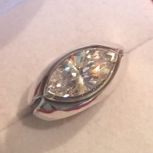 🎄Sterling Silver HUGE Marquise Lab Diamond Ring