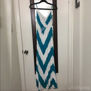 Blue and white striped maxi dress