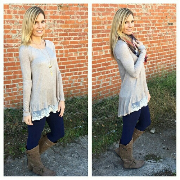 HP PICK NWT  TAUPE LACE TRIM TUNIC - Picture 2 of 3