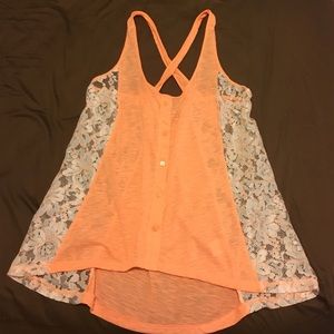 Florescent orange tank with lace sides