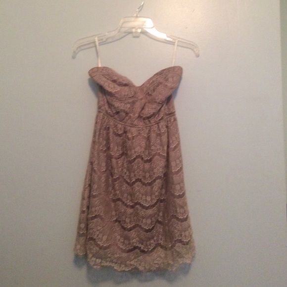 Taupe strapless lace dress