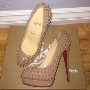 New Christian Louboutin nude soft spike pumps
