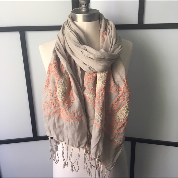 Khaki beautiful embroidered scarf