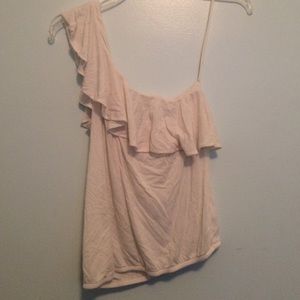 One shoulder white top