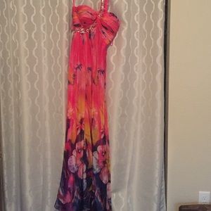 Floral pink and purple prom dress