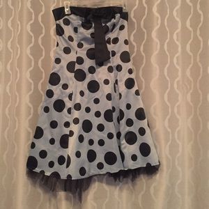 Blue and black polka dot dress