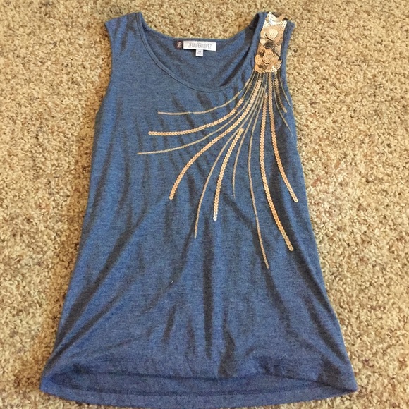 Blue blouse / tank with gold accents