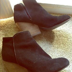 Black suede heeled booties size 10