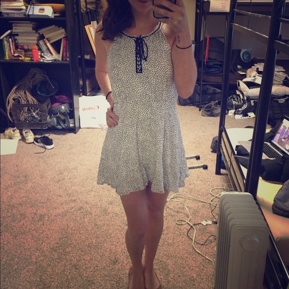 Flirty white dress with black polka dots!