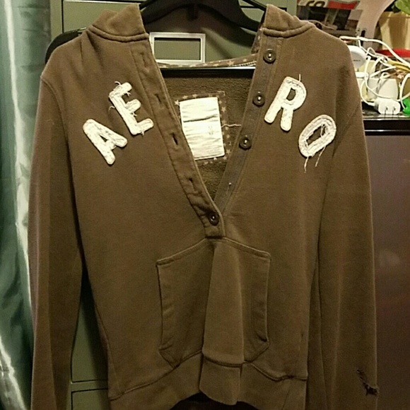 Aero brown pullover hoodie button up