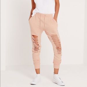 Missguided distressed nude/blush joggers