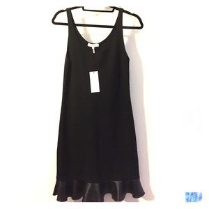Sandro Black Dress with Faux Leather Hem