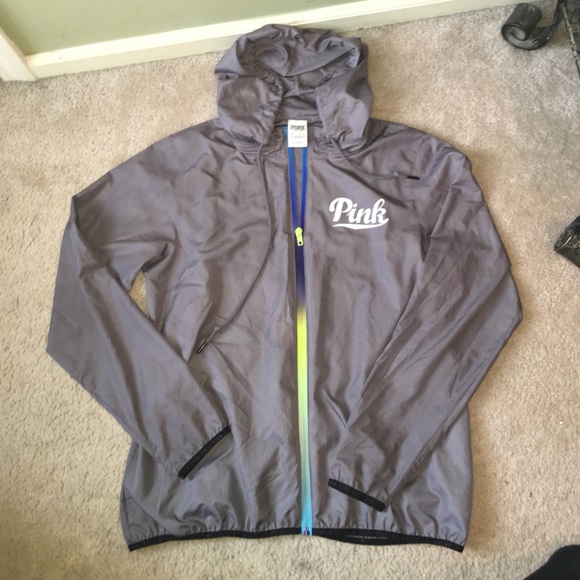 PINK rain jacket, reversible hood, colorful zipper